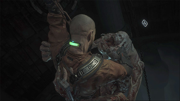 In the final part of the sequence, a large monster will appear and you have to complete the QTE - press Triangle/Y when the message appears on the screen - Callisto Protocol: Habitat - Walkthrough - The Callisto Protocol Guide