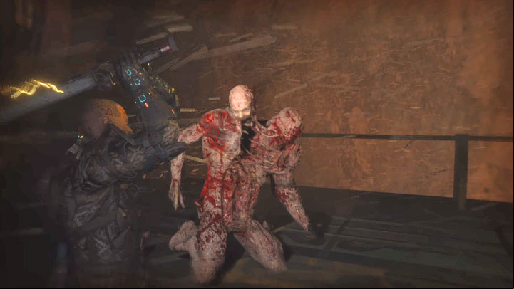 The stunned boss will kneel on the platform - Callisto Protocol: Below - Walkthrough - The Callisto Protocol Guide