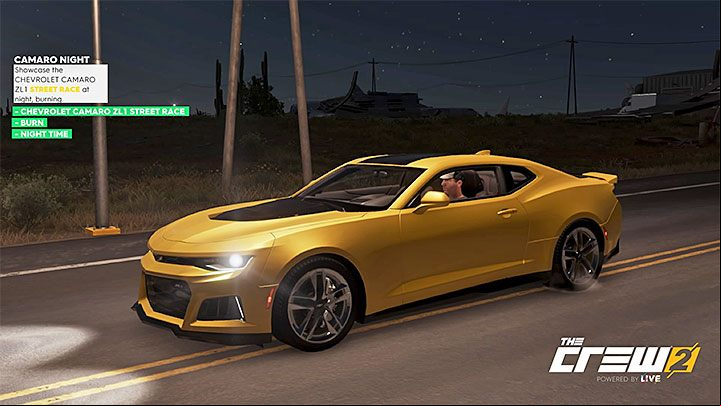Description: Showcase the Chevrolet Camaro ZL1 Street Race at night, burning - Album - Street Racing in The Crew 2 - Photo Ops - The Crew 2 Game Guide