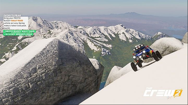 Description: Bring your Proto Buggy Rally Raid vehicle on Ivory Spring Valleys tallest iced peak (north) - Album - Off-Roadin in The Crew 2 - Photo Ops - The Crew 2 Game Guide
