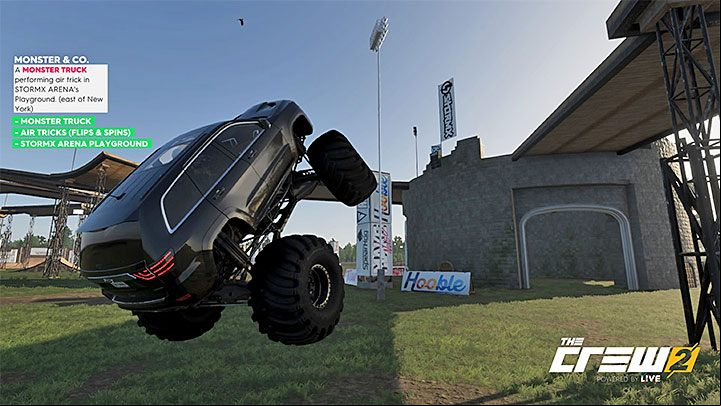 Description: A monster truck performing air trick in Stormx Arenas Playground - Album - Freestyle in The Crew 2 - Photo Ops - The Crew 2 Game Guide