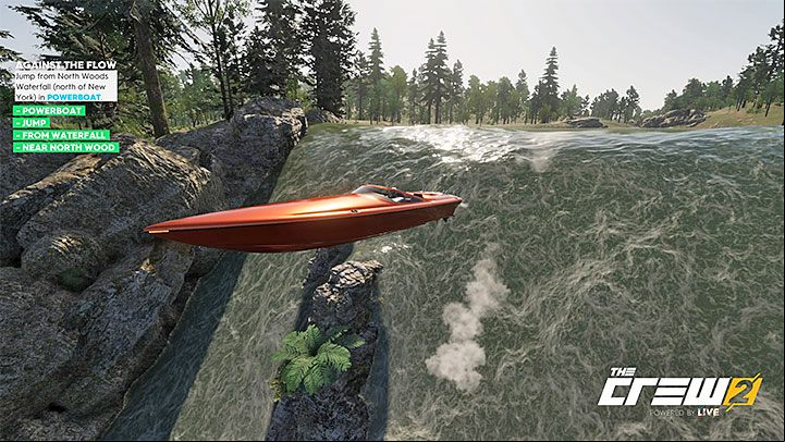 Description: Jump the North Woods Waterfall (north of New York) in a Powerboat - Album - Freestyle in The Crew 2 - Photo Ops - The Crew 2 Game Guide