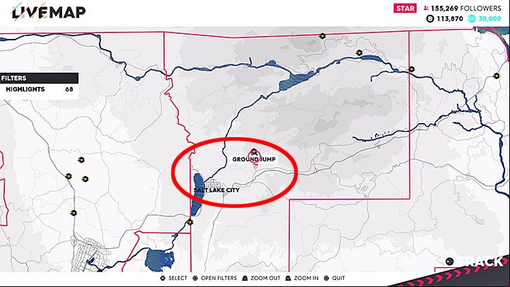 Take a look at the picture above - it depicts the area around Salt Lake City - Leap of Faith, No Straw Achievement in The Crew 2 - Trophies & Achievements - The Crew 2 Game Guide