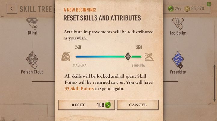 It is possible to reset all points and divide them again, but you have to pay for it with crystals - a currency obtained from microtransactions - Character development in TES Blades - Character creation - The Elder Scrolls Blades Guide and Tips