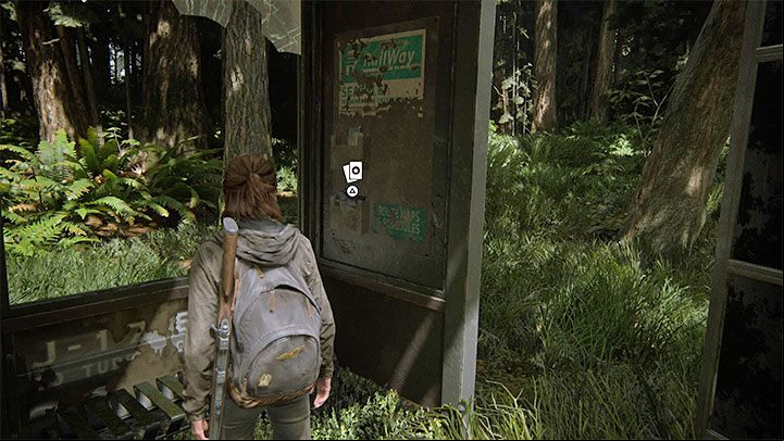Check the bus stop to find the secret - The Last of Us 2: The Gate - collectibles, artefacts, coins - Seattle Day 1 - Ellie - The Last of Us 2 Guide