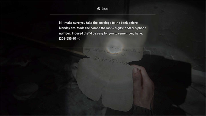 You cannot check the contents of each safe right away - you must first find the combination that opens it - The Last of Us 2: All safe code combinations - Safes - The Last of Us 2 Guide