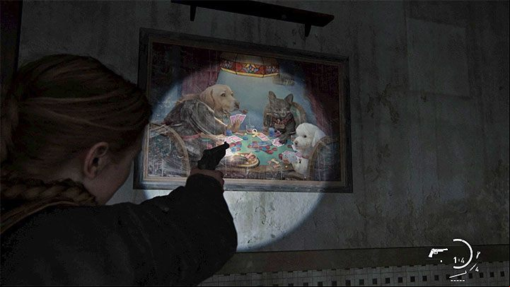 While playing the game as Abby, you may come across a funny picture which depicts dogs that play a poker game - The Last of Us 2: Easter-eggs on Abbys stages - Easter-eggs and curiosities and - The Last of Us 2 Guide