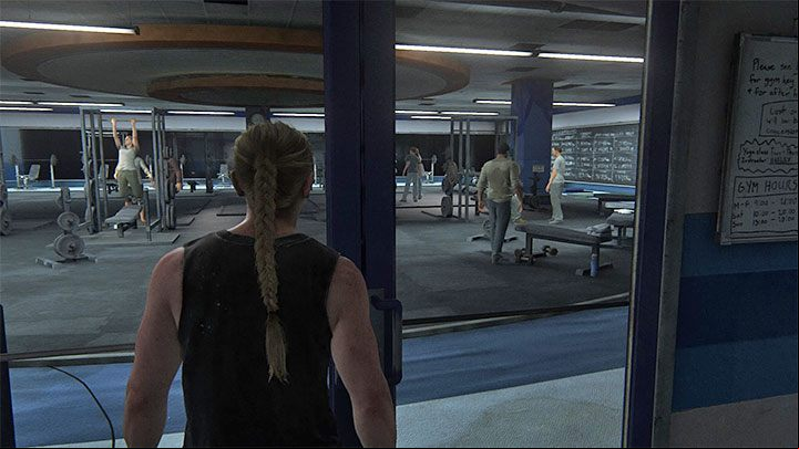 During The Stadium stage you will , among others, the room where the gym is located - The Last of Us 2: Easter-eggs on Abbys stages - Easter-eggs and curiosities and - The Last of Us 2 Guide