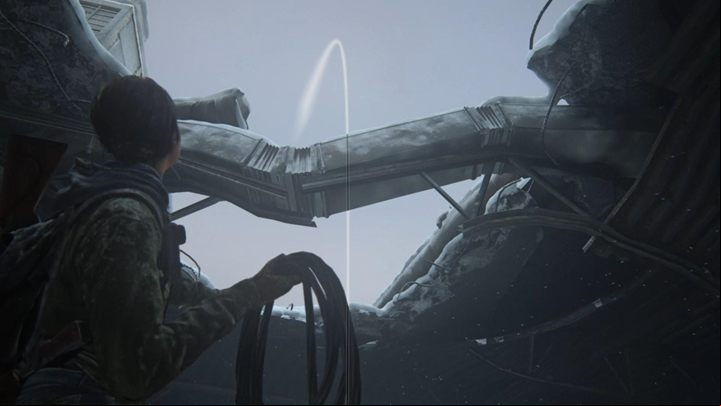 Pull out the cable stuck under the cabinet and throw it so that the rope falls to the other side of the metal scaffolding - The Last of Us 2: The Overlook, Patrol, Jackson walkthrough - Jackson - The Last of Us 2 Guide
