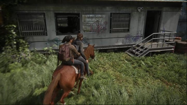 You and Dina ride through the woods - abandoned vehicles and you will reach a small building - The Last of Us 2: Packing Up, The Gate, Seattle Day 1 walkthrough - Seattle Day 1 - Ellie - The Last of Us 2 Guide
