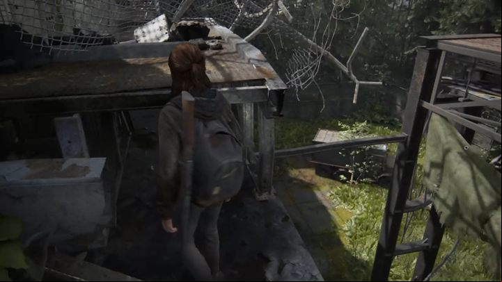 Grab it with Dinas help and jump onto the nearby scaffolding - The Last of Us 2: Packing Up, The Gate, Seattle Day 1 walkthrough - Seattle Day 1 - Ellie - The Last of Us 2 Guide