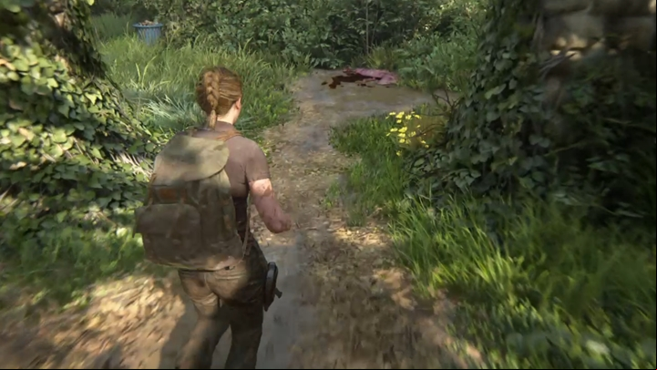 After the cut-scene, follow the protagonists father, who tracks down an animal - The Last of Us 2: Park - Tracking Lesson walkthrough - Park - The Last of Us 2 Guide