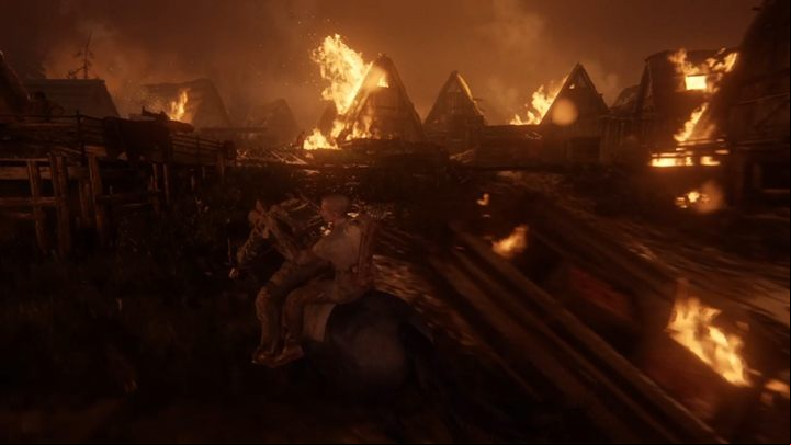 Shoot at the riders and ride through the burning village - The Last of Us 2: The Escape, Seattle Day 3 Abby walkthrough - Seattle Day 3 - Abby - The Last of Us 2 Guide