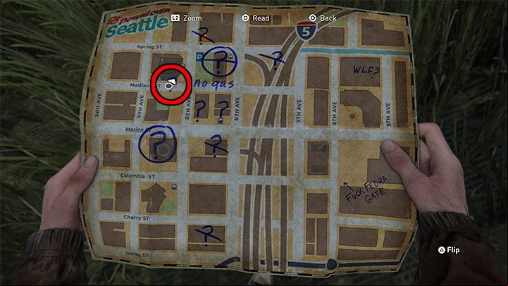 The safe is located next to the Gate West 2 at the western end of the map - this place is presented in the picture - The Last of Us 2: Safe combinations - Seattle, Day 1 Ellie - Safes - The Last of Us 2 Guide