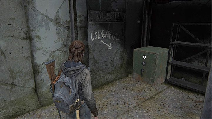 You have to squeeze through a partially open gate to reach the area with the safe - The Last of Us 2: Safe combinations - Seattle, Day 1 Ellie - Safes - The Last of Us 2 Guide