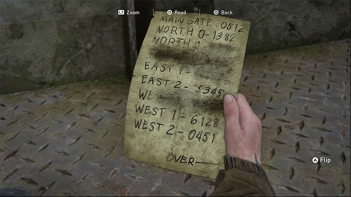 The combination to the safe is written on the Checkpoint Gate Codes document, which you may have obtained in The Gate stage - The Last of Us 2: Safe combinations - Seattle, Day 1 Ellie - Safes - The Last of Us 2 Guide