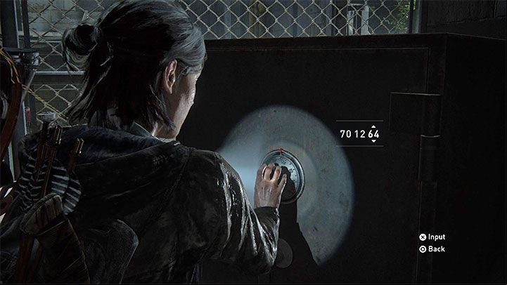 The safe is here - its code is 70-12-64 - The Last of Us 2: Safe combinations - Seattle, Day 3 Ellie - Safes - The Last of Us 2 Guide