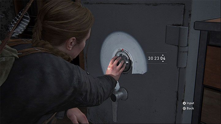 Return to the safe and enter the combination 30-23-04 (302+304) - The Last of Us 2: Safe combinations - Seattle, Day 2 Abby - Safes - The Last of Us 2 Guide