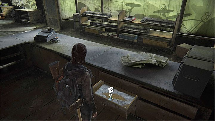 After entering the store, go to the main counter and open one of the drawers - The Last of Us 2: Downtown map - collectibles, artefacts, coins - Seattle Day 1 - Ellie - The Last of Us 2 Guide