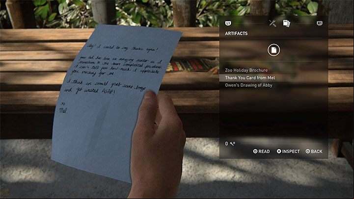 Both collectibles will automatically be in Abbys inventory at the start of the stage - The Last of Us 2: Tracking Lesson - collectibles, artefacts, coins - The Park - The Last of Us 2 Guide