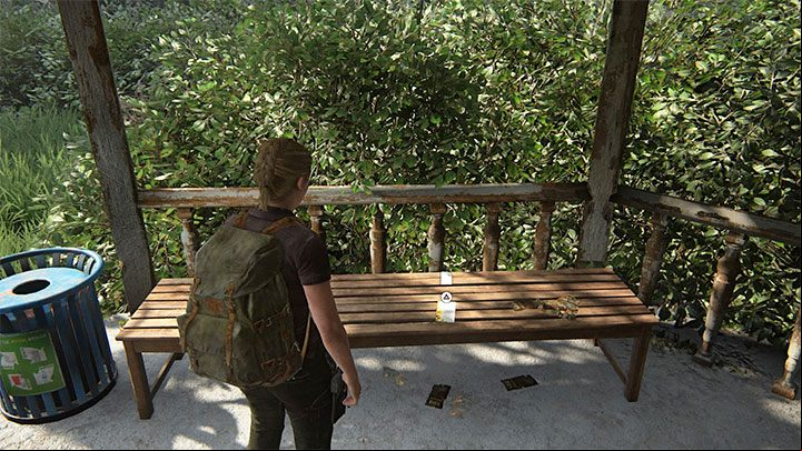 Look around the park for the bench on which the flyer can be found - The Last of Us 2: Tracking Lesson - collectibles, artefacts, coins - The Park - The Last of Us 2 Guide