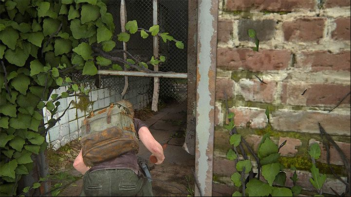The entrance to one of the buildings has a partially damaged grate - The Last of Us 2: Tracking Lesson - collectibles, artefacts, coins - The Park - The Last of Us 2 Guide