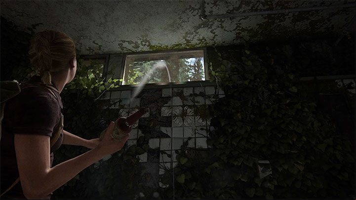Use a bottle to break one of the small windows near the ceiling - The Last of Us 2: Tracking Lesson - collectibles, artefacts, coins - The Park - The Last of Us 2 Guide