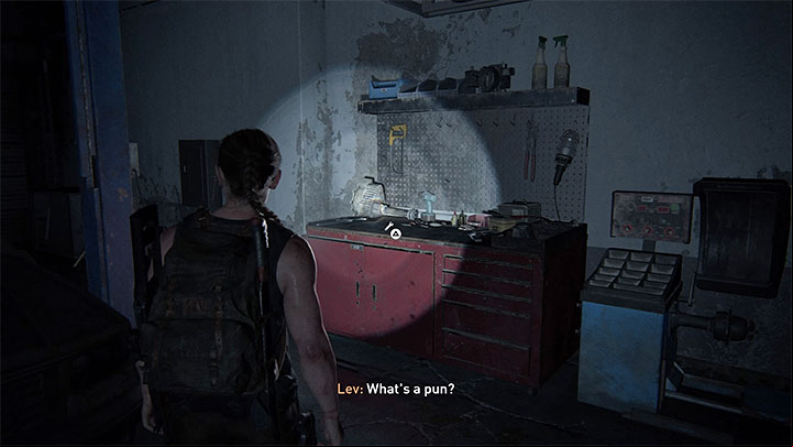 The workbench is in the main room, next to one of the cars - The Last of Us 2: The Forest - collectibles, artefacts, coins - Seattle Day 1 - Abby - The Last of Us 2 Guide