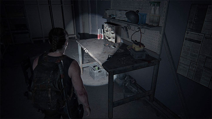 The workbench is located in the first room - The Last of Us 2: The Coast - collectibles, artefacts, coins - Seattle Day 1 - Abby - The Last of Us 2 Guide