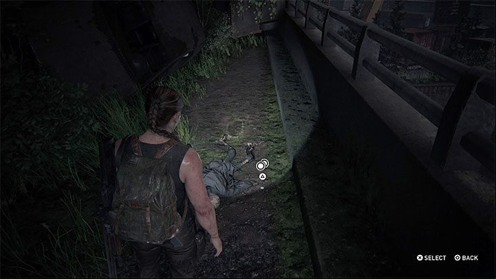 After reaching the top, turn around and reach the corpse shown in the picture and pick up the coin - The Last of Us 2: The Coast - collectibles, artefacts, coins - Seattle Day 1 - Abby - The Last of Us 2 Guide