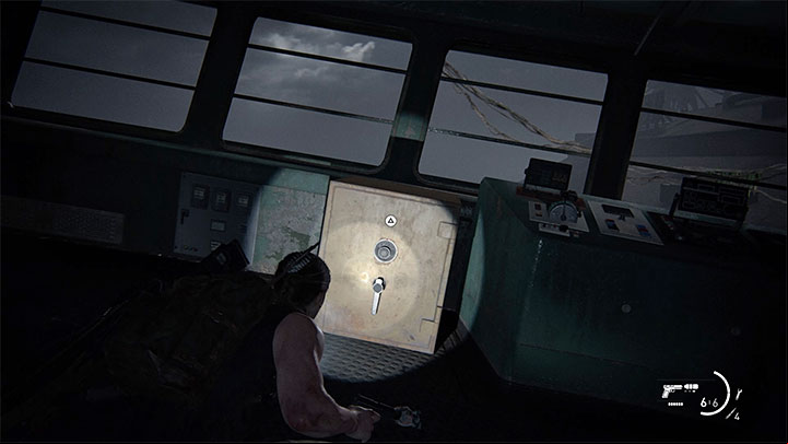 The safe is located near the stairs, specifically in the captains bridge - The Last of Us 2: The Coast - collectibles, artefacts, coins - Seattle Day 1 - Abby - The Last of Us 2 Guide