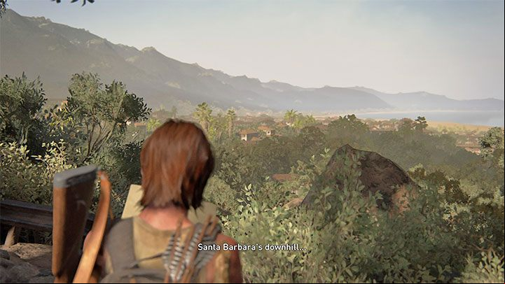 Ellie will add an entry to her diary automatically when she leaves the large mansion and reaches the vantage point shown in the picture, from where a large part of Santa Barbara can be seen - The Last of Us 2: Pushing Inland - collectibles, artefacts, coins - Santa Barbara - The Last of Us 2 Guide