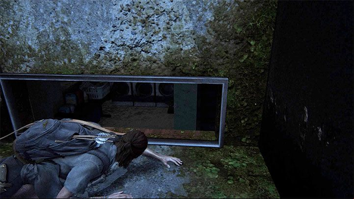 The main entrance to the building is closed, but there is a hole next to it that can be used to access the basement - The Last of Us 2: Training manuals, ive skills - Character development and equipment upgrades - The Last of Us 2 Guide