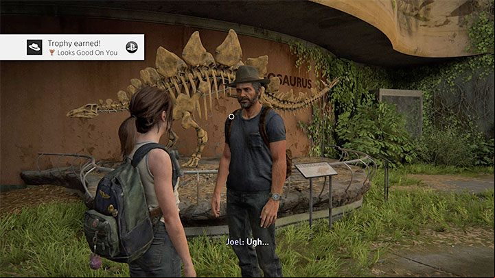 After removing the hat from the second skeleton, an interaction icon should appear above Joels head - The Last of Us 2: Looks Good on You trophy guide - Trophy guide - The Last of Us 2 Guide