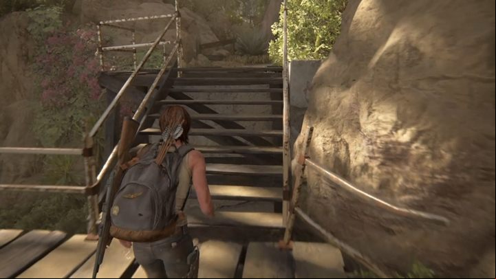 Walk to the beach - from here head to the hill, follow the trail, take the stairs and climb the ledges - The Last of Us 2: Pushing Inland, Santa Barbara walkthrough - Santa Barbara - The Last of Us 2 Guide