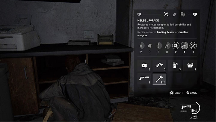 The Craft Melee Upgrades ability allows you to repair a damaged weapon to its full durability and increase its damage rate - The Last of Us 2: Are melee weapons indestructible? - Combat - The Last of Us 2 Guide