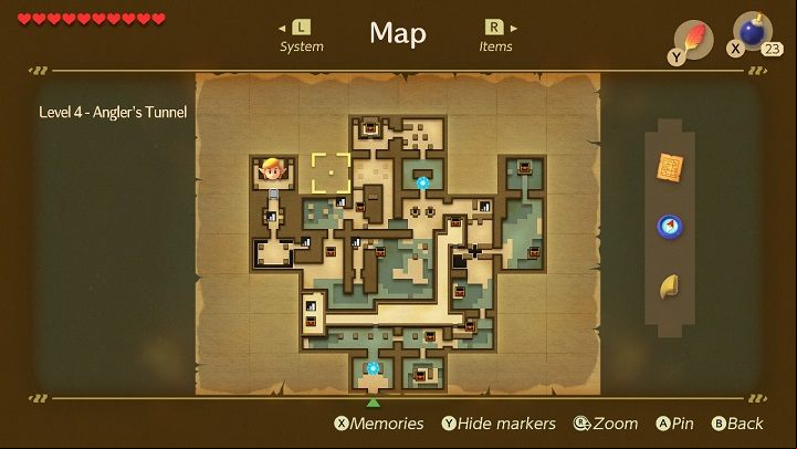 Map of the whole Anglers Tunnel. - Anglers Tunnel | Links Awakening Walkthrough - Walkthrough - Links Awakening Guide