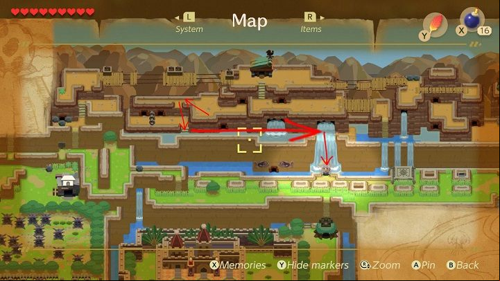 Go up and left a bit and jump down through the gap in the wall - Anglers Tunnel | Links Awakening Walkthrough - Walkthrough - Links Awakening Guide