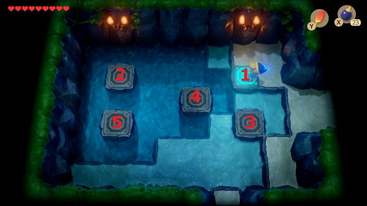 Go down the corridor and move the block to go to the room on the left - Anglers Tunnel | Links Awakening Walkthrough - Walkthrough - Links Awakening Guide