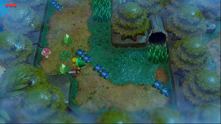 Enter the cave, destroy purple crystals using the sword and move the stone to open the chest with 50 rupees - Tail Cave | Links Awakening Walkthrough - Walkthrough - Links Awakening Guide