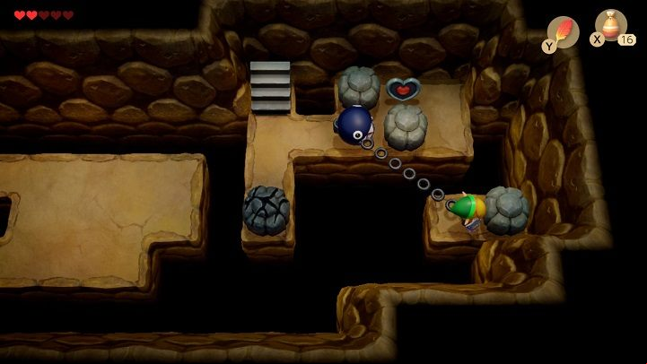 Move the bottom stone to the right so you can jump diagonally to a small piece of floor - Bottle Grotto | Links Awakening Walkthrough - Walkthrough - Links Awakening Guide