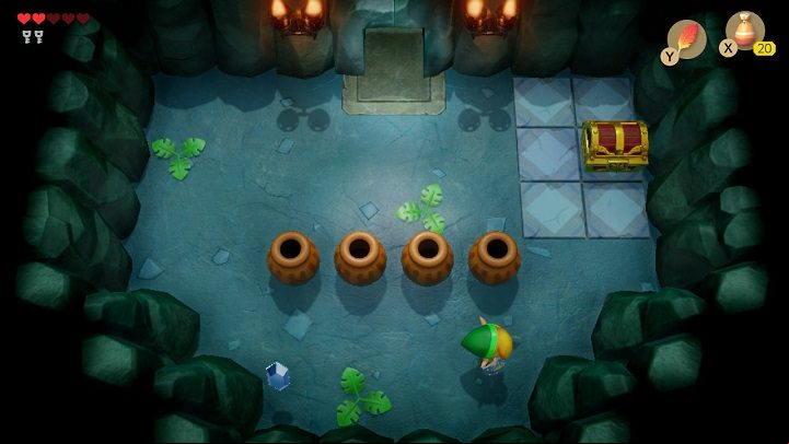 Come back left, tap the Crystal and go left - Bottle Grotto | Links Awakening Walkthrough - Walkthrough - Links Awakening Guide