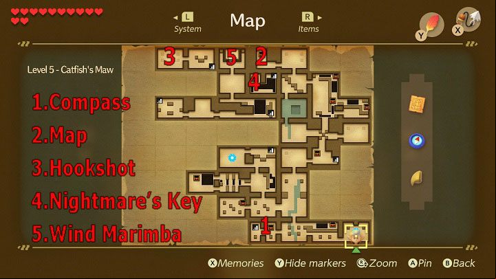 Catfishs Maw map. - Catfishs Maw | Links Awakening Walkthrough - Walkthrough - Links Awakening Guide