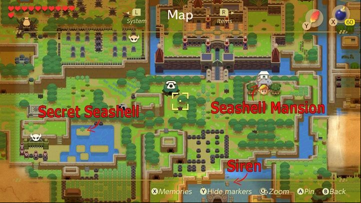 Leave the house, turn right and jump over three holes in the ground - Catfishs Maw | Links Awakening Walkthrough - Walkthrough - Links Awakening Guide