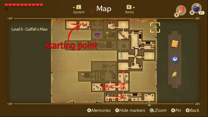 Go back downstairs and go through the lower level - Catfishs Maw | Links Awakening Walkthrough - Walkthrough - Links Awakening Guide