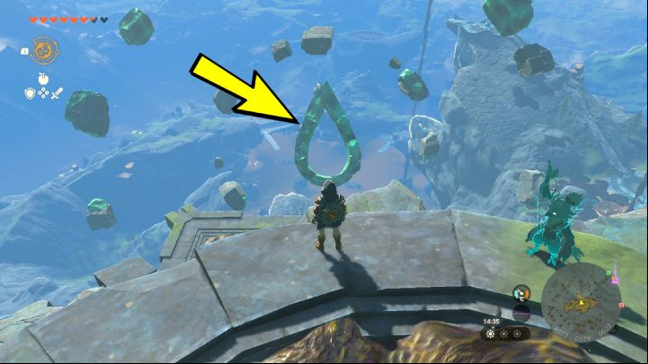 Stand at the western end of the island and find the formation of stones in the shape of a drop - Zelda TotK: Sidon of the Zora - Walkthrough - Zelda Tears of the Kingdom Guide