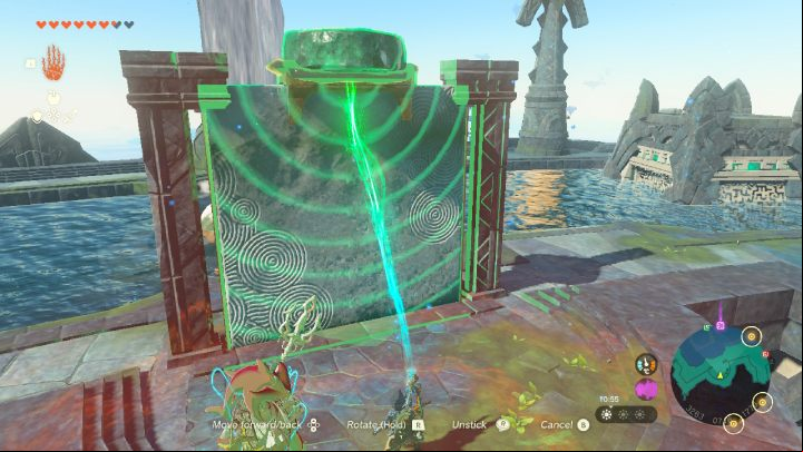 At the faucet you will find a stone barrier that you must lift up to drain the water from the pool - Zelda TotK: Sidon of the Zora - Walkthrough - Zelda Tears of the Kingdom Guide