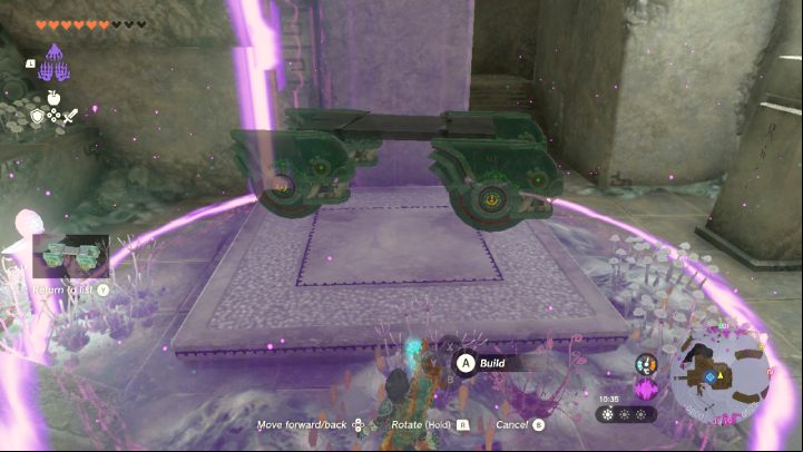 Approach the round platform and attach the missing wheel to the vehicle using the Ultrahand skill - Zelda TotK: A Mystery in the Depths - Walkthrough - Zelda Tears of the Kingdom Guide