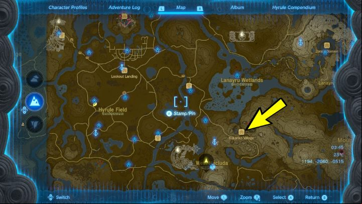 After talking to Purah, head to Kakariko Village, southeast of Lookout Landing - Zelda TotK: Find the Fifth Sage - Walkthrough - Zelda Tears of the Kingdom Guide