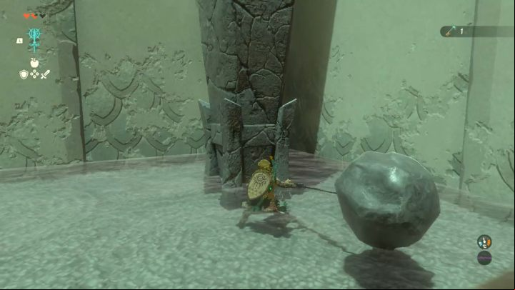 The second chest in In isa Shrine is on the stone column - Zelda TotK: In isa Shrine - Sky - Zelda Tears of the Kingdom Guide